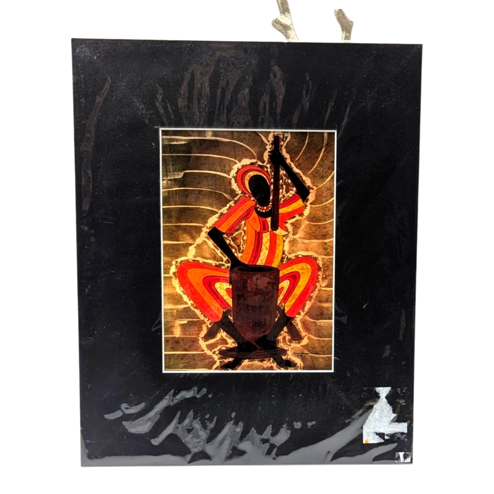 African Art Edward Muwayire Artist Signed Painting 5x7 In 10x12 Black Matting